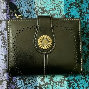 Chic Black Wallet with Sunflower Accent